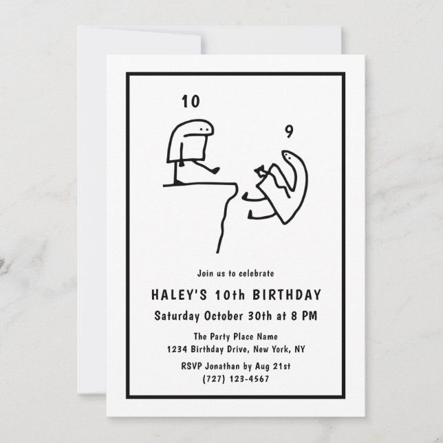 Invitation Mème drôle Humour Simple Noir Blanc 10e Anniversai (Devant)