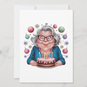Invitation Mémé drôle qui regarde le gâteau d'anniversaire Ar