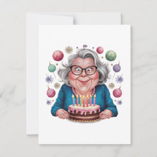 Invitation Mémé drôle qui regarde le gâteau d'anniversaire Ar