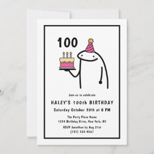 Invitation Mème Drôle Simple Anniversaire 100 ans Noir & Blan