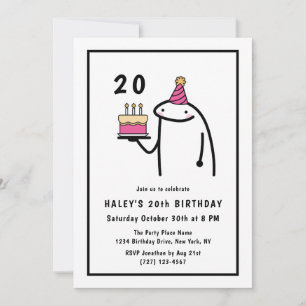 Invitation Mème Drôle Simple Anniversaire 20 Ans Noir & Blanc