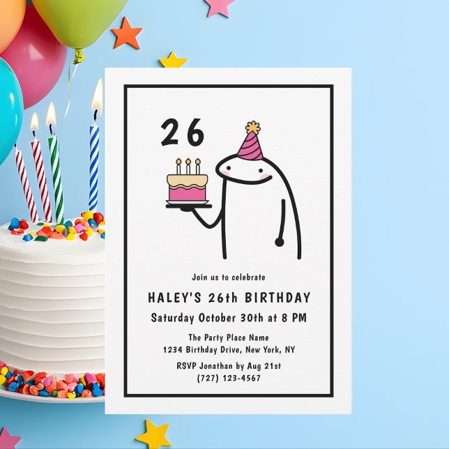 Invitation Mème Drôle Simple Anniversaire 26 Ans Noir & Blanc (Créateur téléchargé)