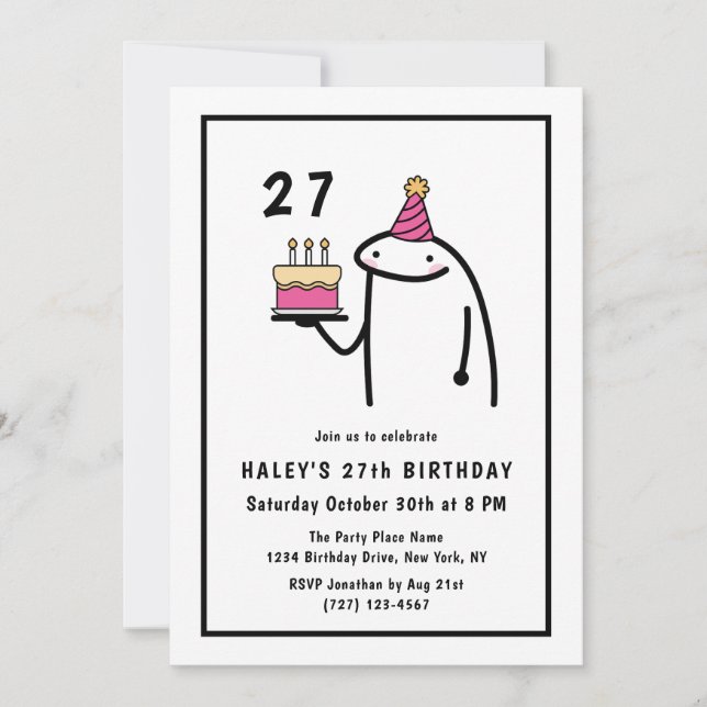 Invitation Mème Drôle Simple Anniversaire 27 Ans Noir & Blanc (Devant)