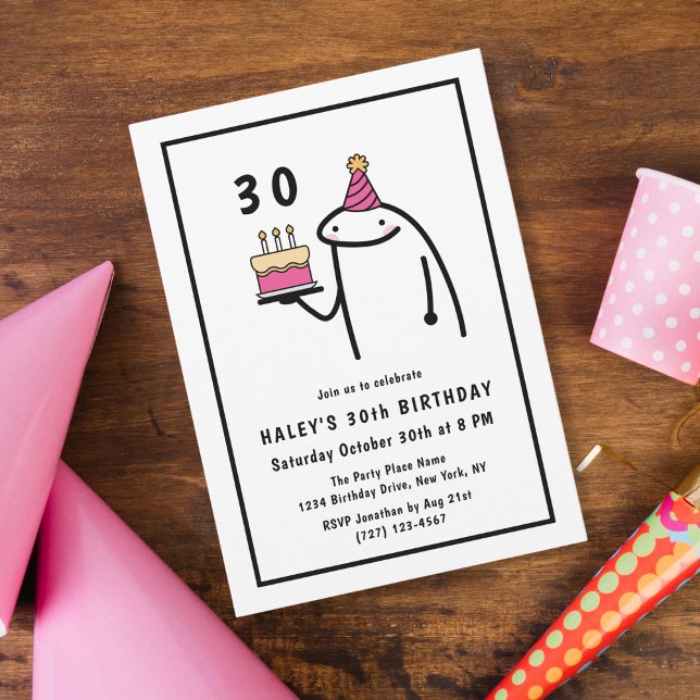 Invitation Mème drôle Simple Anniversaire 30 ans Noir & Blanc (Créateur téléchargé)