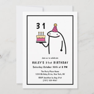 Invitation Mème Drôle Simple Anniversaire 31 Ans Noir & Blanc