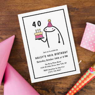 Invitation Mème drôle Simple Anniversaire 40 ans Noir & Blanc