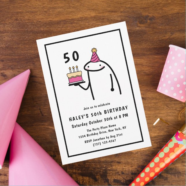 Invitation Mème drôle Simple Anniversaire 50 ans Noir & Blanc (Créateur téléchargé)