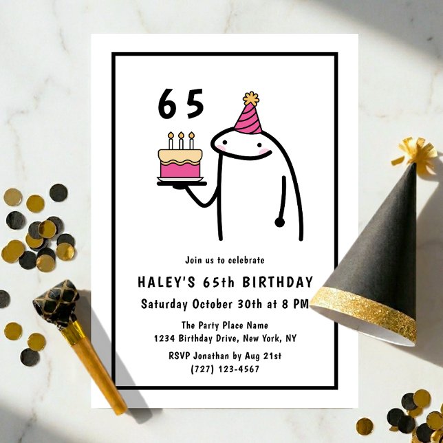 Invitation Mème drôle Simple Anniversaire 65 ans Noir & Blanc (Créateur téléchargé)