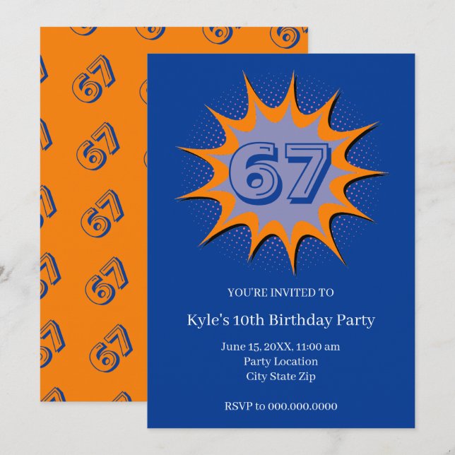 Invitation Mème personnalisé bleu 67  (Devant / Derrière)