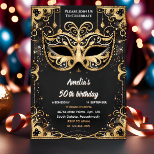 Invitation Même Tutu Black Gold Chic Masquerade 50e anniversa