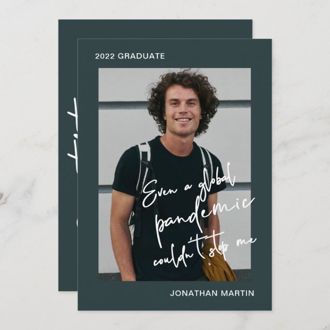 Invitation Même une Pandemic One Photo Blue Graduation Party (Devant / Derrière)
