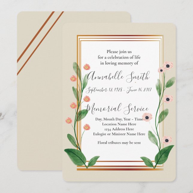 Invitation Mémoire d'amour MODERNE SOPHISTIQUÉE (Devant / Derrière)