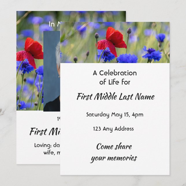 Invitation Mémoire de poche Coquelicot Bleuet Prairie (Devant / Derrière)