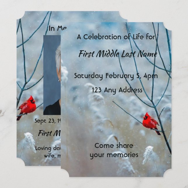 Invitation Mémoire Photo Cardinal Rouge Gardé (Devant / Derrière)