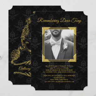 Invitation Memorial Ajoutez votre photo Black Damask Gold Fra