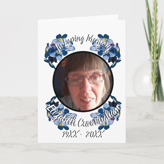 Invitation Memorial Blue Oubliez-moi pas Floral Photo Program (Devant)