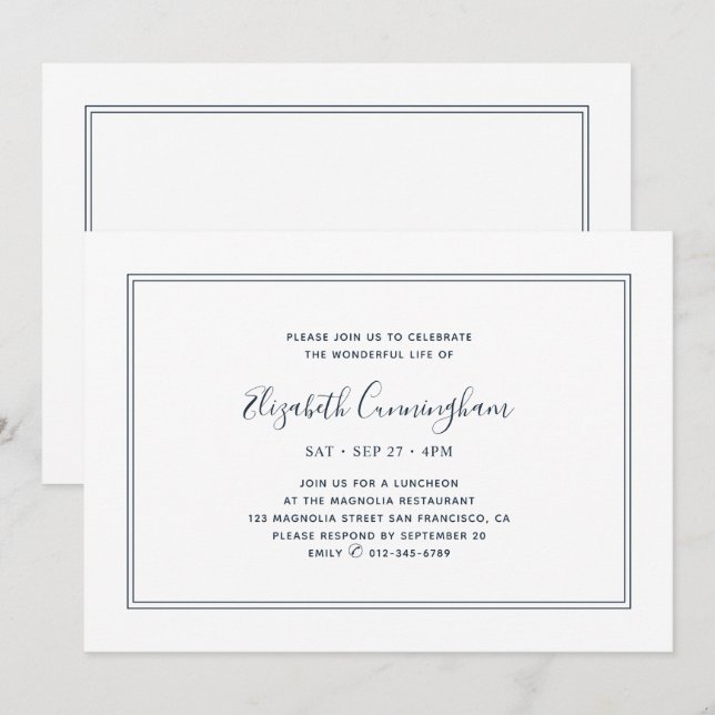 Invitation Memorial Classic Simple Chic Elegant Frame (Devant / Derrière)