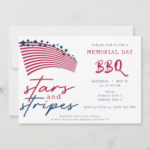 Invitation Mémorial Day BBQ Drapeau Américain Étoiles et Band
