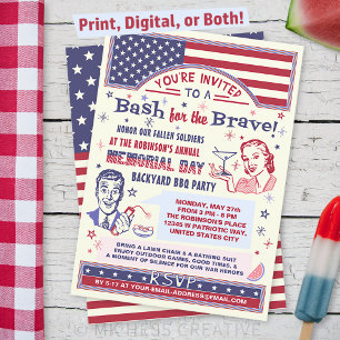 Invitation Memorial Day BBQ Party   Été patriotique rétro