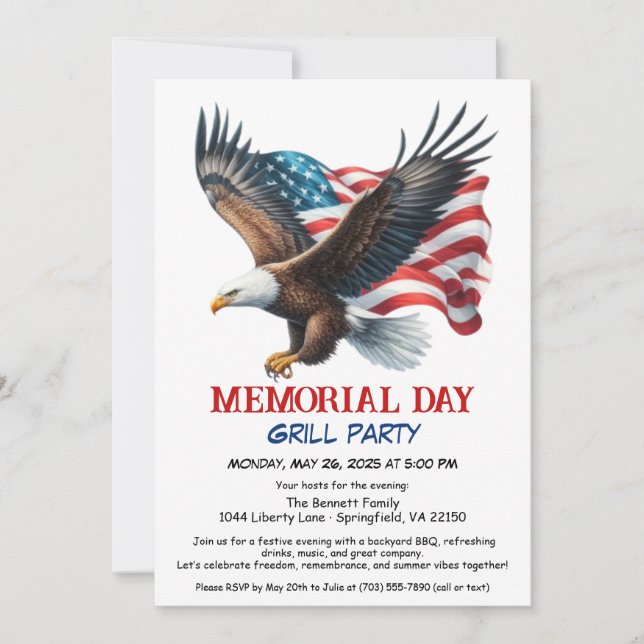 Invitation Memorial Day BBQ Party | Grill arrière patriotique (Devant)