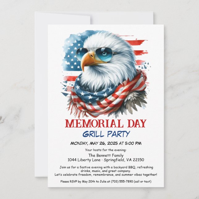 Invitation Memorial Day BBQ Party | Grill arrière patriotique (Devant)