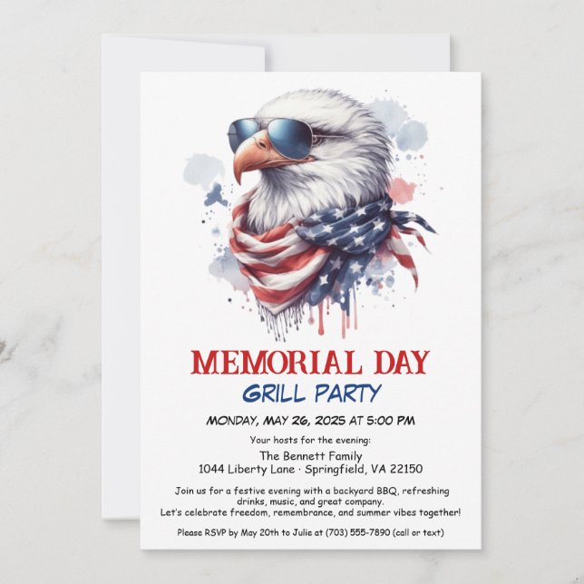 Invitation Memorial Day BBQ Party | Grill arrière patriotique (Devant)