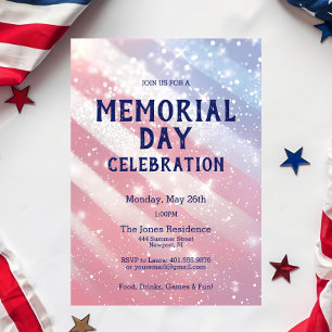 Invitation Memorial Day BBQ Party Rouge Blanc Bleu Patriotiqu