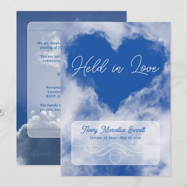 Invitation Mémorial du cœur dans le nuage de l'amour (Devant / Derrière)
