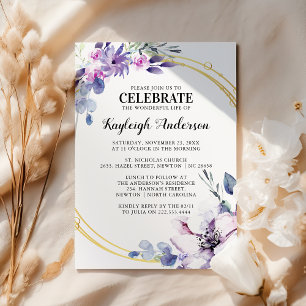 Invitation Mémorial élégant à l'aquarelle Fleur Violette