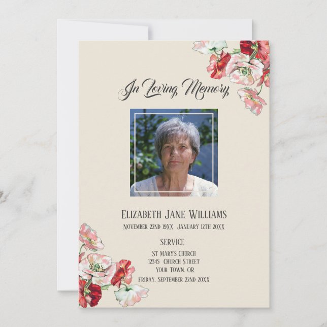 Invitation Mémorial en mémoire d'amour| Poppy Ordre de servic (Devant)