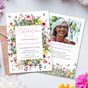 Invitation Mémorial floral brillant Fête de la vie