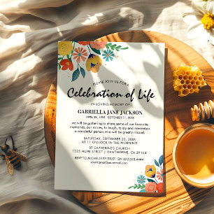 Invitation Mémorial floral coloré  Célébration de la vie
