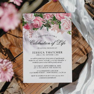 Invitation Mémorial Floral Élégant Rose   Célébration de la V