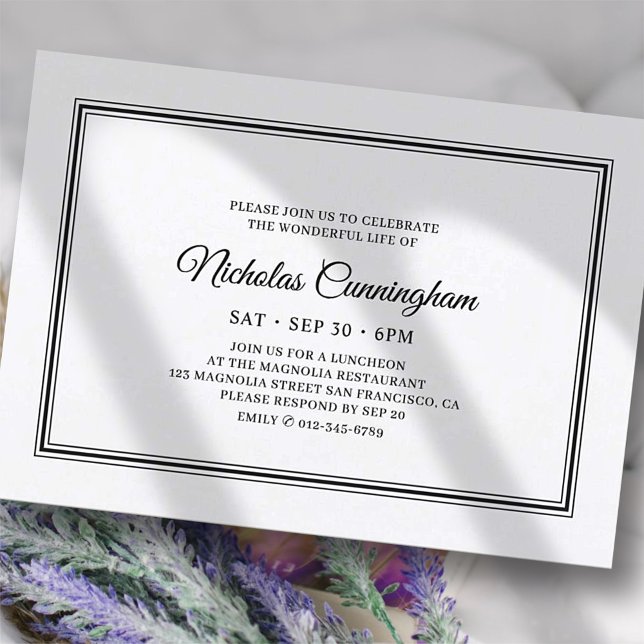 Invitation Memorial Funeral Classic Simple Élégant (Créateur téléchargé)