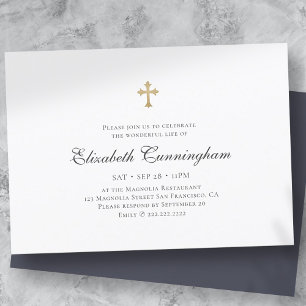 Invitation Memorial Funeral Modern Faux Gold Cross