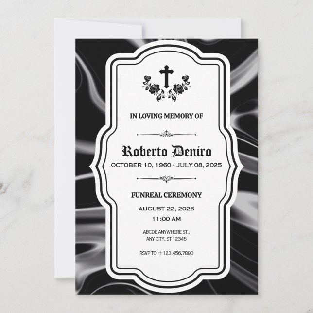 Invitation Memorial Funreal Black satin gothique élégant (Devant)