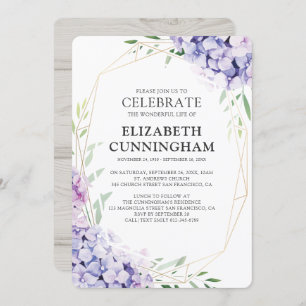 Invitation Mémorial géométrique floral de Hydrangea Lilac