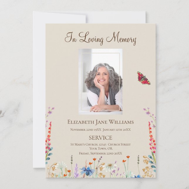 Invitation Memorial In Loving Memory Floral Ordre de service (Devant)