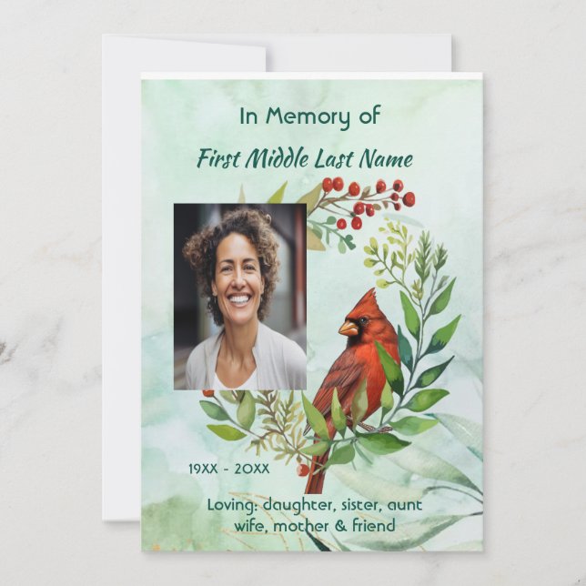 Invitation Memorial keepsake Cardinal Bird (Devant)