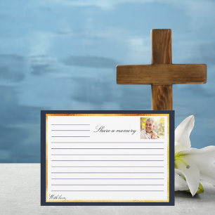 Invitation Mémorial photo en or bleu marine partager une cart