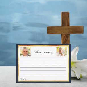 Invitation Mémorial photo en or bleu marine partager une cart