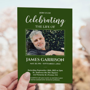 Invitation Mémorial photo Green White Celebration of Life