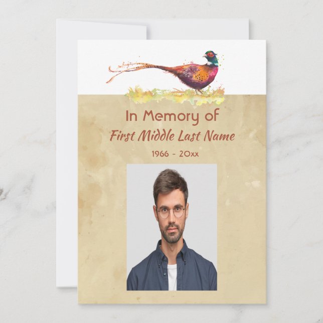 Invitation Memorial Photo Invite Watercolor Pheasant Bird (Devant)