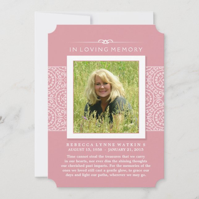 Invitation Memorial Photo Merci Elegant rose PEUT-ÊTRE POEM (Devant)