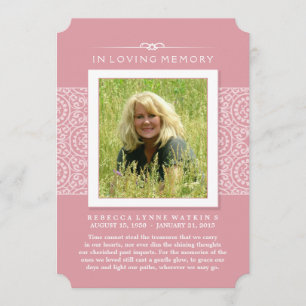 Invitation Memorial Photo Merci Elegant rose PEUT-ÊTRE POEM