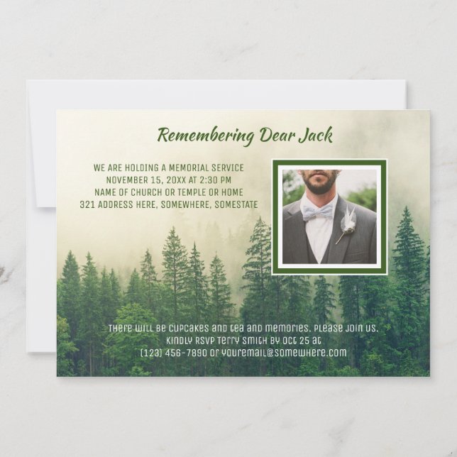 Invitation Memorial Service Foggy Forest Trees Ajouter votre  (Dos)