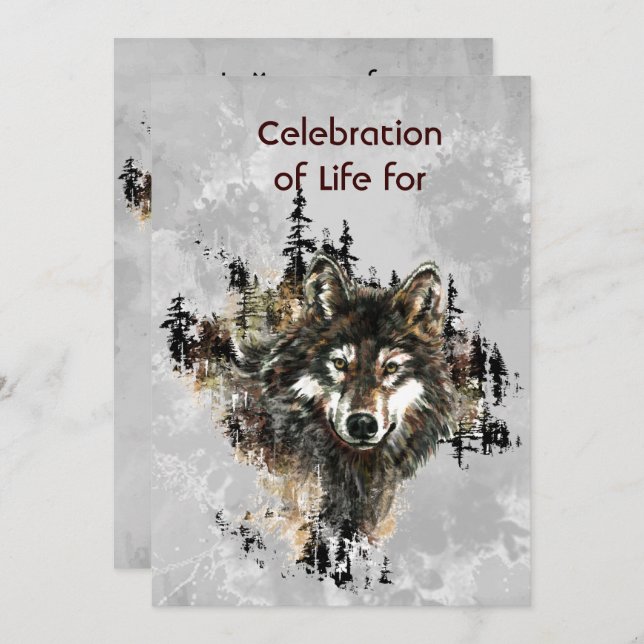 Invitation Memorial Service Invite Wolf Wolves Animal art (Devant / Derrière)