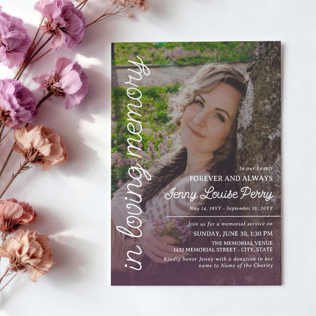Invitation Mémorial Violet Clair Grande Photo Texte Blanc (Créateur téléchargé)
