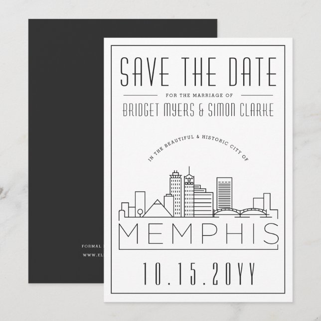 Invitation Memphis Mariage | Skyline stylisée Enregistrer la  (Devant / Derrière)