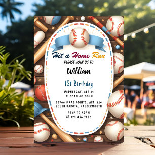 Invitation Men Ball Wood Game Team Baseball 1er Anniversaire